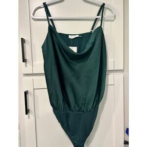 Heatherly Valentina Bodysuit NWT Satin Blouse Tank Y2K Boho Dark Green SZ LG